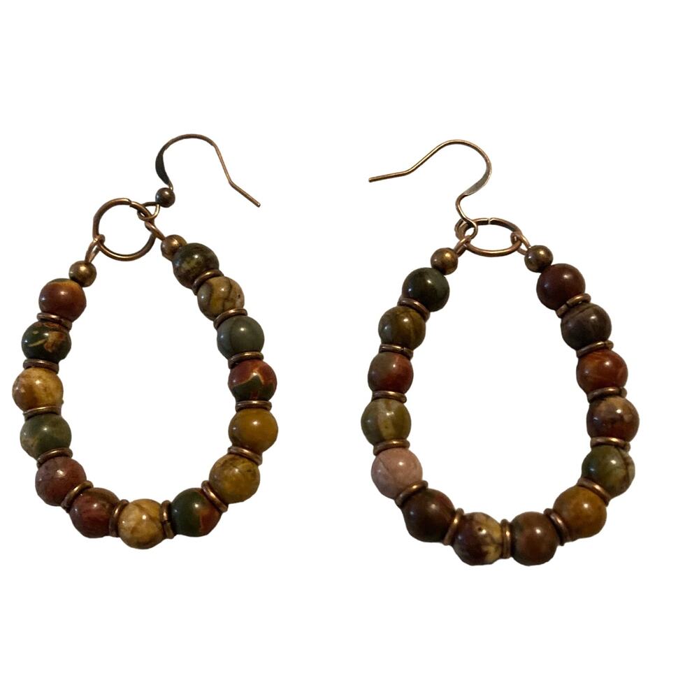 Hollow Droplet Shape Colorful Beads Decor Dangle Earrings Retro Boho Style NEW